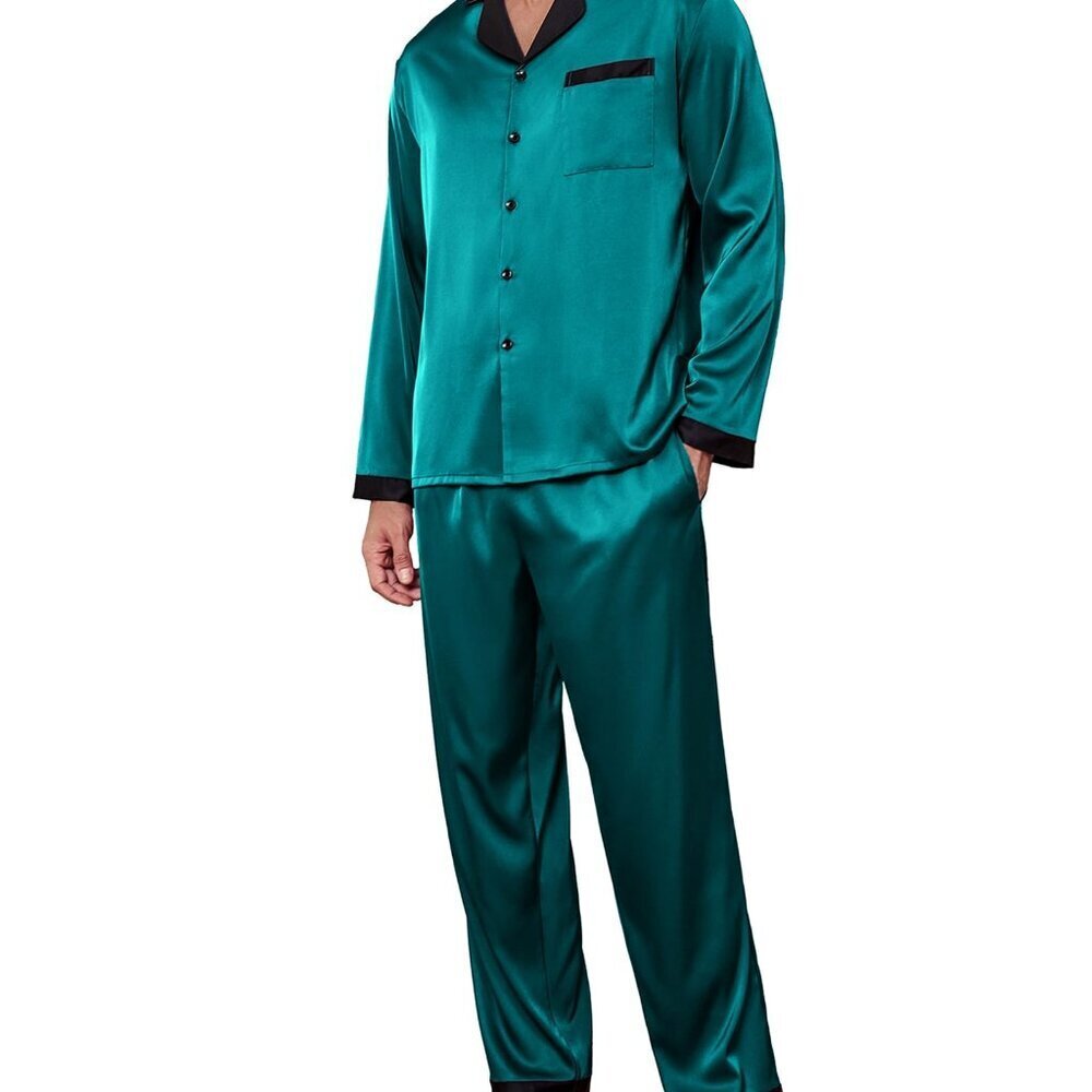 Men's Silk Pajama Set Classic Button Down Sleepwear Satin Loungewear